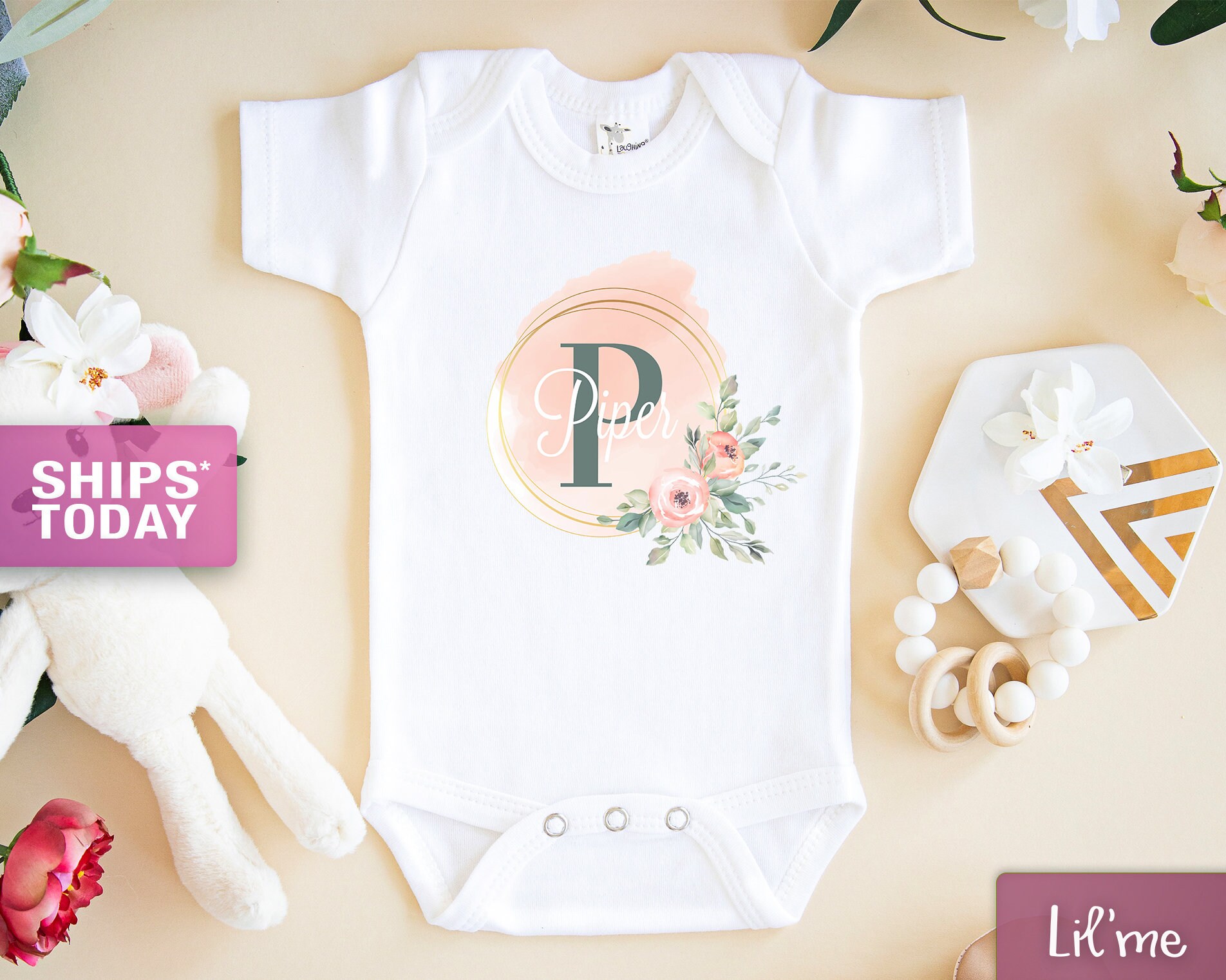 Girls Monogram Onesie