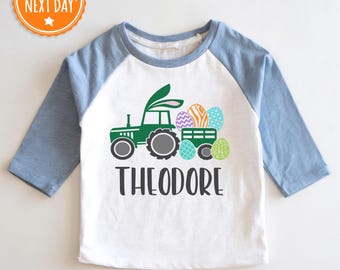 Personalized Easter Boys Raglan - Boys Custom Name Shirt - Personalized Tractor Toddler Boy Shirt - Boys Easter Gift