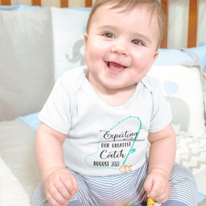 Personalized Announcement Baby Onesie® Expecting Our Greatest Catch Bodysuit image 2