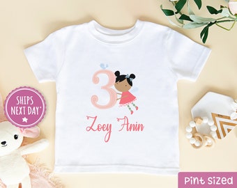 Personalized 3rd Birthday Girl Raglan 3/4 Shirt - Custom 3 Year Old Fairy Girl Shirt - Second Birthday Girl Outfit