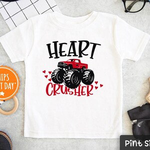 Valentines Day Boys Shirt - Cute Truck Valentine Kids Shirt - Heart Crusher Baseball Tee image 3