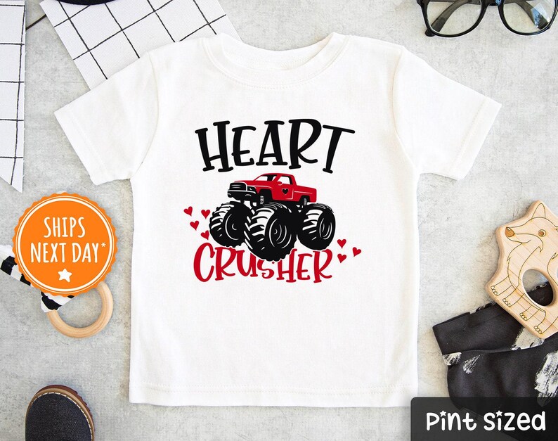 Valentines Day Boys Shirt - Cute Truck Valentine Kids Shirt - Heart Crusher Baseball Tee image 3