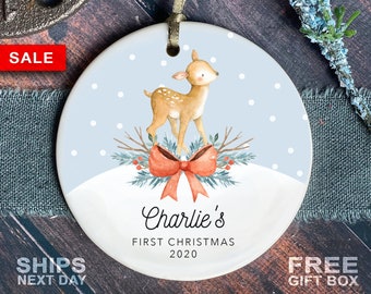 Baby's First Christmas Ornament - Personalized Baby Deer Christmas Themed Ornament