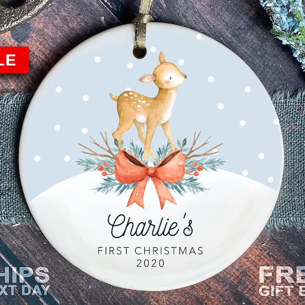 Baby's First Christmas Ornament - Personalized Baby Deer Christmas Themed Ornament