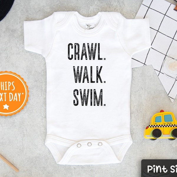Swim Baby Onesie® -  Crawl- Walk- Swim Baby Onesie® - Cute Little Swimmer Bodysuit - Adventure Onesie®