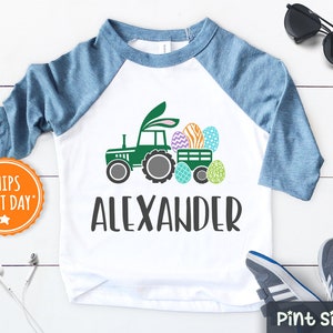 Personalized Easter Boys Raglan - Boys Custom Name Shirt - Personalized Tractor Toddler Boy Shirt - Boys Easter Gift
