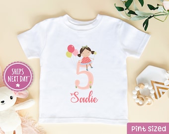 Personalized 5th Birthday Girl Raglan 3/4 Shirt - Custom 5 Year Old Fairy Girl Shirt - Fifth Birthday Girl Outfit