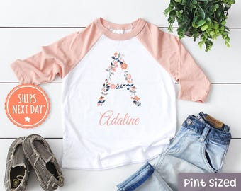 Personalized Floral Toddler 3/4 Raglan - Custom Toddler Shirt Girl - Flowers Toddler Girl - Toddler Name Shirt Girl
