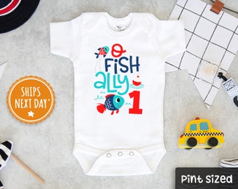 First Birthday Baby Boy Onesie®- O-Fish-Ally One Onesie®- Funny 1st Birthday Onesie®- Funny Officially One Baby Onesie®