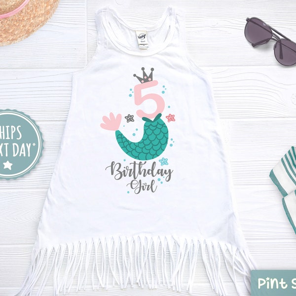 Fifth Birthday Girls Fringe Dress - Boho Girls Clothes - Cute Mermaid Bathingsuit Cover Up