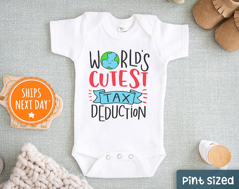 World's Cutest Tax Deduction Onesie® Pregnancy Announcement Onesie® Funny Baby Onesie® Pregnancy Reveal Onesie® Baby Shower Gift image 1