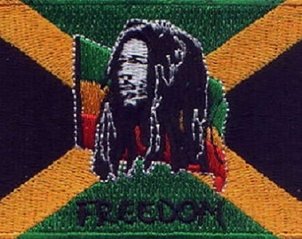 Conjunto de 10 patches bordados com a bandeira da Jamaica BOB (LIBERDADE), medindo 3,5" x 2,25".