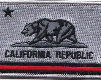 10 peças remendos bordados da bandeira do estado dos EUA vermelho da Califórnia (cinza) 3,5 "x 2,25" para passar a ferro