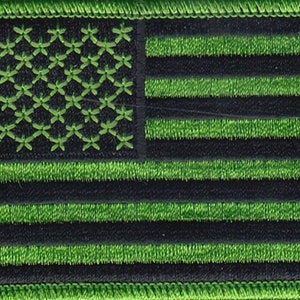 10 Pcs USA American Flag (Light Green/Black) Embroidered Patches 3&quot;x2&quot; iron-on