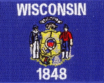 10 peças remendos bordados da bandeira do estado de Wisconsin EUA 3,5 "x 2,25" para passar a ferro