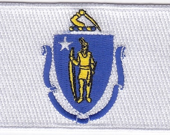 10 Pcs Massachusetts USA State Flag Embroidered Patches 3.5"x2.25" iron-on