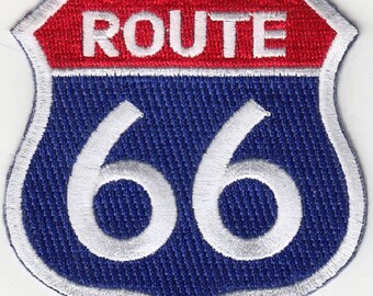 10 peças ROUTE 66 (vermelho/azul) patches bordados 3" x 3" para passar a ferro