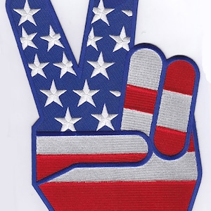 Large USA Peace Sign V Embroidered Patches 10&quot;x7.5&quot; iron-on
