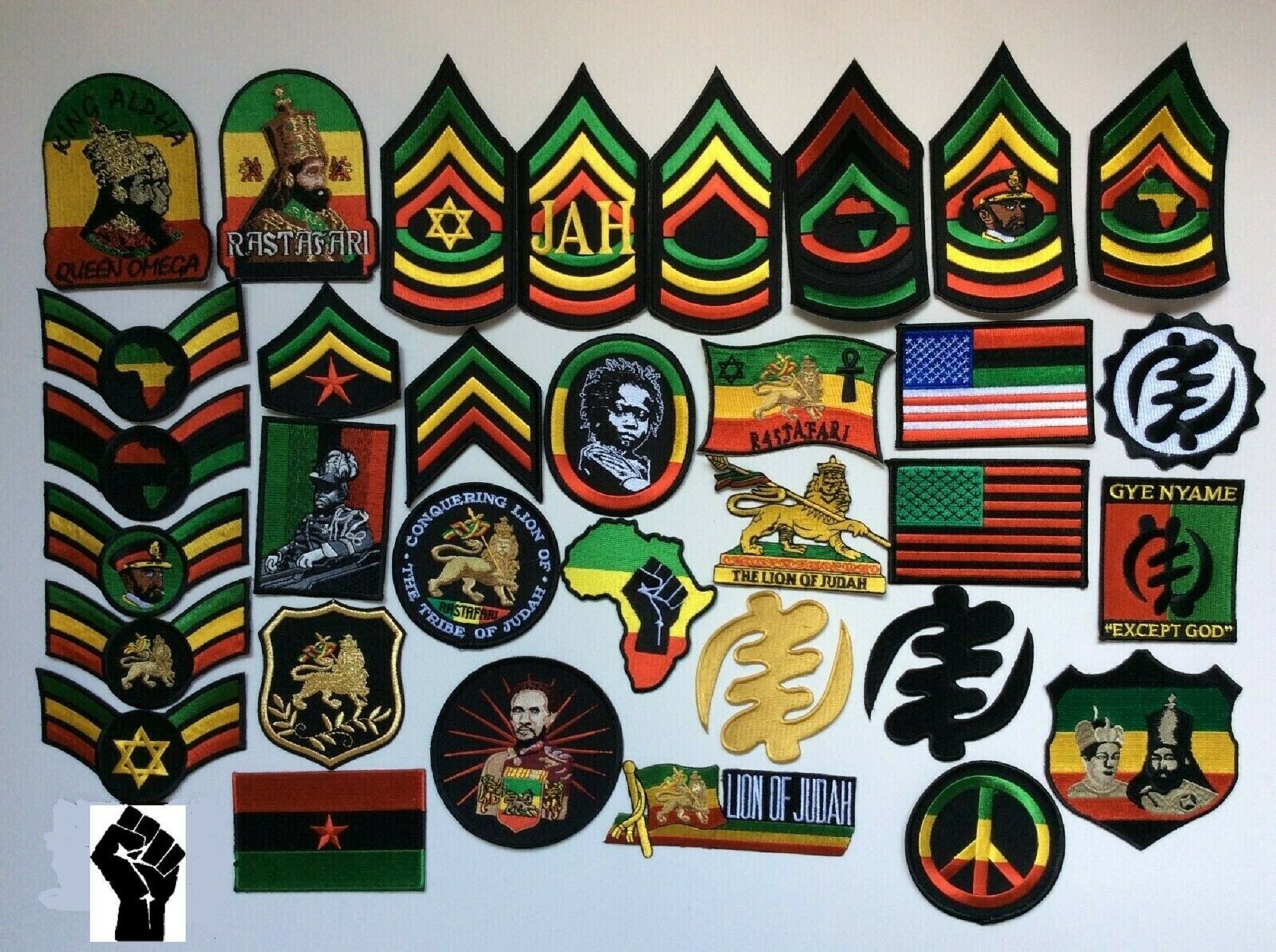 34 Pcs Rasta African Embroidered Patches iron-on and sew-on