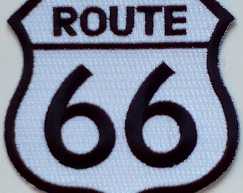 10 peças ROUTE 66 (p/b) patches bordados 3"x3" para passar a ferro