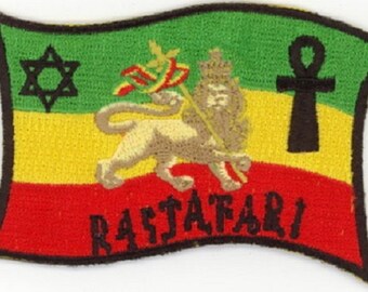 10 Pcs RASTAFARI Lion on Flag (GYR) Embroidered Patches 3.5" x 2.25" iron-on