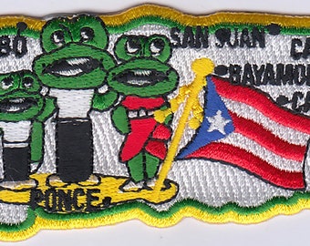 10 Pcs Puerto Rico Flag Frogs in MAP Embroidered Patches 5.2"x2" iron-on