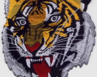 Large Tiger Head Embroidered Patches 9"x7.75" iron-on and sew-on