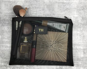 Personalised Monogrammed Transparent Mesh Pouch - Large |  Mesh Cosmetic Bag | Makeup Bag | Personalised Gifts |