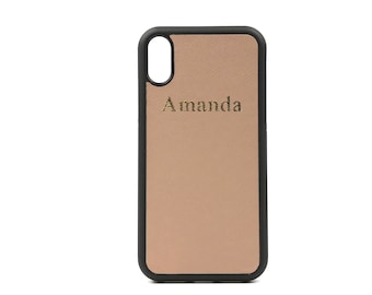 iPhone XR | XS Max Phone Case. Personalised Momogrammed Saffiano Leather - Taupe