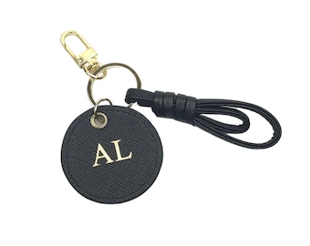 Personalised Leather Keyring with Knotted Strap| Black Leather Keychain | Personalised Gift