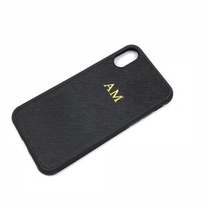 iPhone X/XS Personalised Monogrammed Phone Case. Saffiano Leather - Black image 2