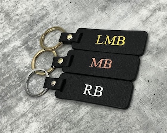 Personalised Leather Keyring | Black Leather Keychain