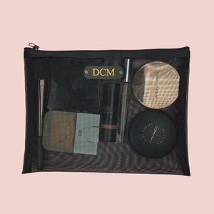 Bolsa de malha transparente com monograma personalizada - grande | Bolsa de cosméticos de malha | Bolsa de maquiagem | Presentes personalizados |