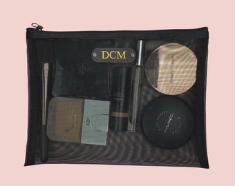 Personalised Monogrammed Transparent Mesh Pouch - Large |  Mesh Cosmetic Bag | Makeup Bag | Personalised Gifts |