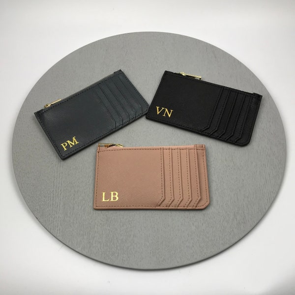 Saffiano Leather Cardholder with Zip. Personalised Monogrammed