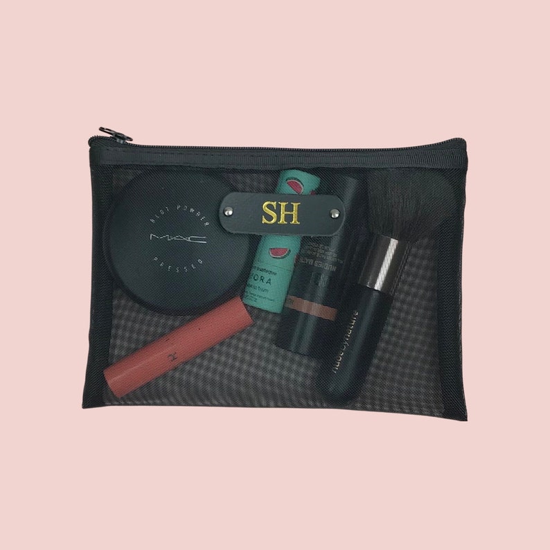 Personalised Monogrammed Transparent Mesh Pouch Mesh Cosmetic Bag Makeup Bag Personalised Gifts image 1