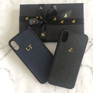 iPhone X/XS Personalised Monogrammed Phone Case. Saffiano Leather - Black image 4