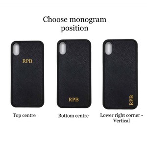 iPhone X/XS Personalised Monogrammed Phone Case. Saffiano Leather - Black image 5
