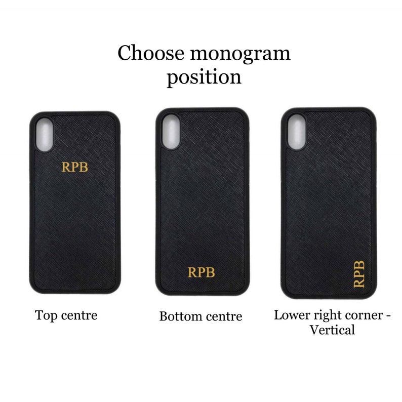 iPhone X/XS Personalised Monogrammed Phone Case. Saffiano Leather - Black image 5