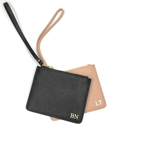 Personalised Monogrammed Saffiano Leather Mini Pouch with detachable strap