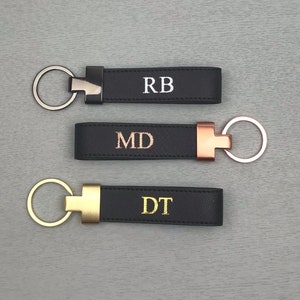 Personalised Leather Keyring| Black Leather Keychain | Personalised Gift