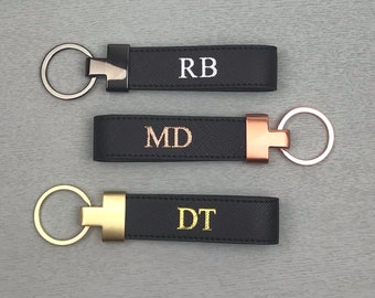 Personalised Leather Keyring| Black Leather Keychain | Personalised Gift