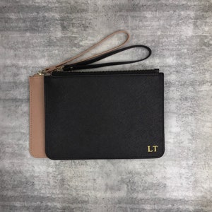 Personalised Monogrammed Saffiano VEGAN Leather Pouch With Strap