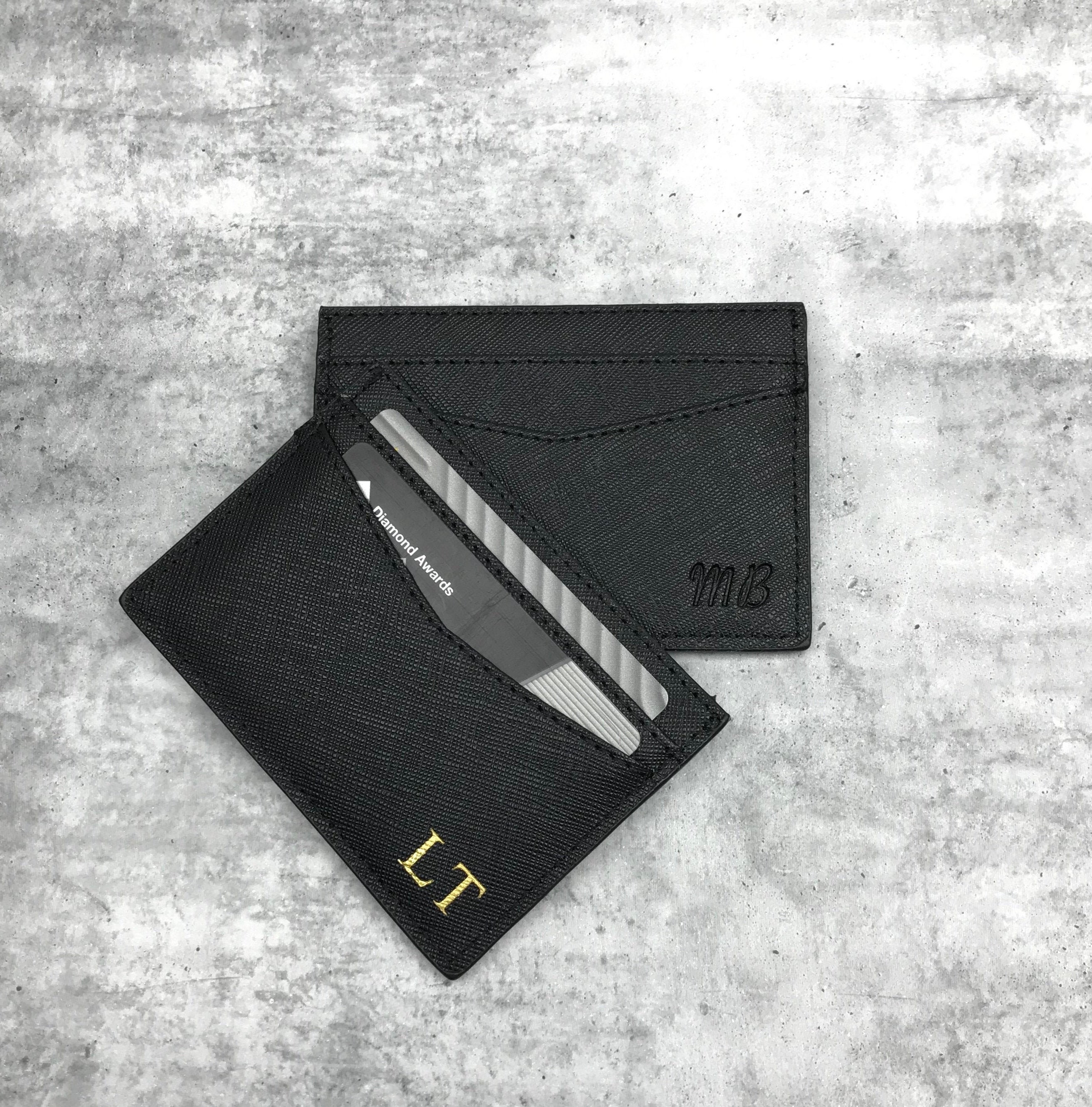Personalised Monogrammed Saffiano Leather Cardholder - Black