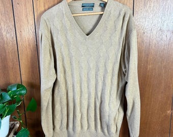 Vintage Lyle Scott Scotland Mens Large V Neck Argyle Sweater 100% Combed Cotton