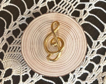 Vintage P.E.P. Gold Tone Treble Clef Music Brooch Pin Musician Jewelry