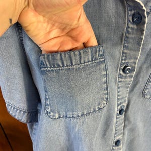 Vintage Crazy Horse Liz Claiborne Petite Large Denim Shirt Blue Tencel L afbeelding 6