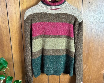 vintage Christopher & Banks vintage Pull à col roulé rayé bohème en tricot chiné