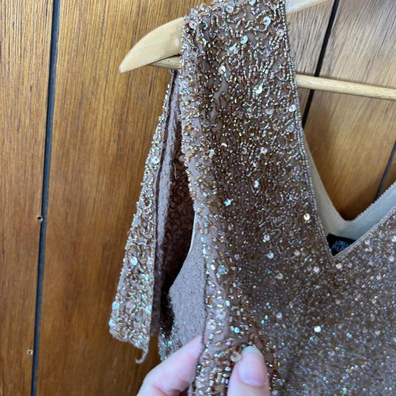 Vintage Adrianna Papell Boutique Beaded Sequin Asymmetrical Hem Top afbeelding 13