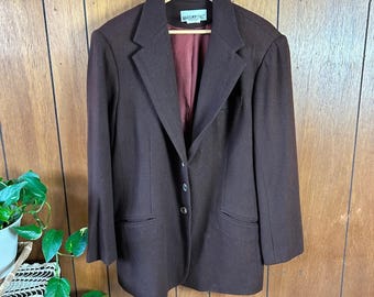 Vintage - Veste blazer 100 % laine marron cerf blanc pour femme, pièce de base style 16
